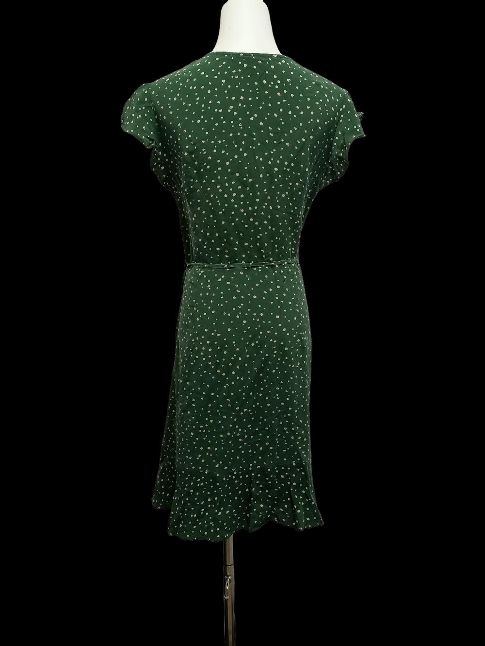 🍃🍃🍃 Green 100% Mulberry Silk Polka Dot Wrap Dress - Picture 3 of 8
